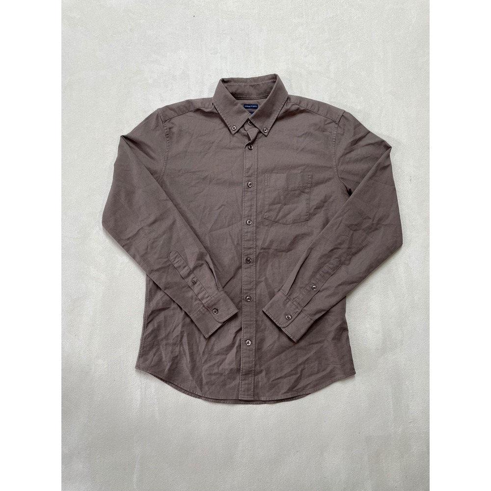 Gap Men XS Standard Fit Stretch Button Down Shirt Brown Long Sleeve Cotton Blend